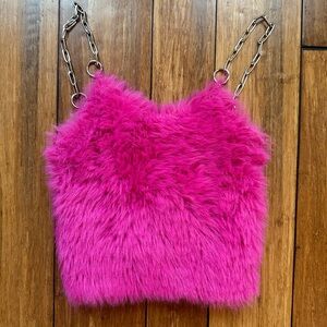 Fuzzy Pink Chain Strap Top